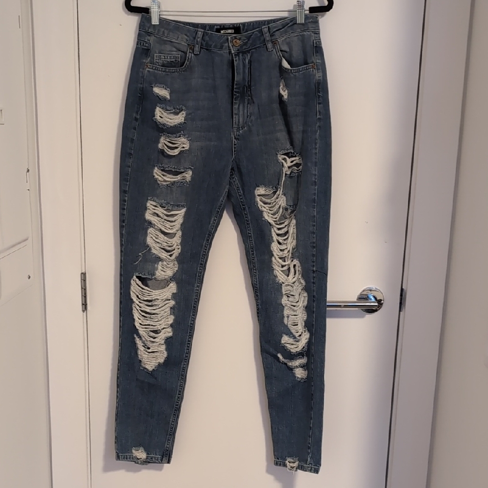 Missguided Blue Skinny Distressed Jeans